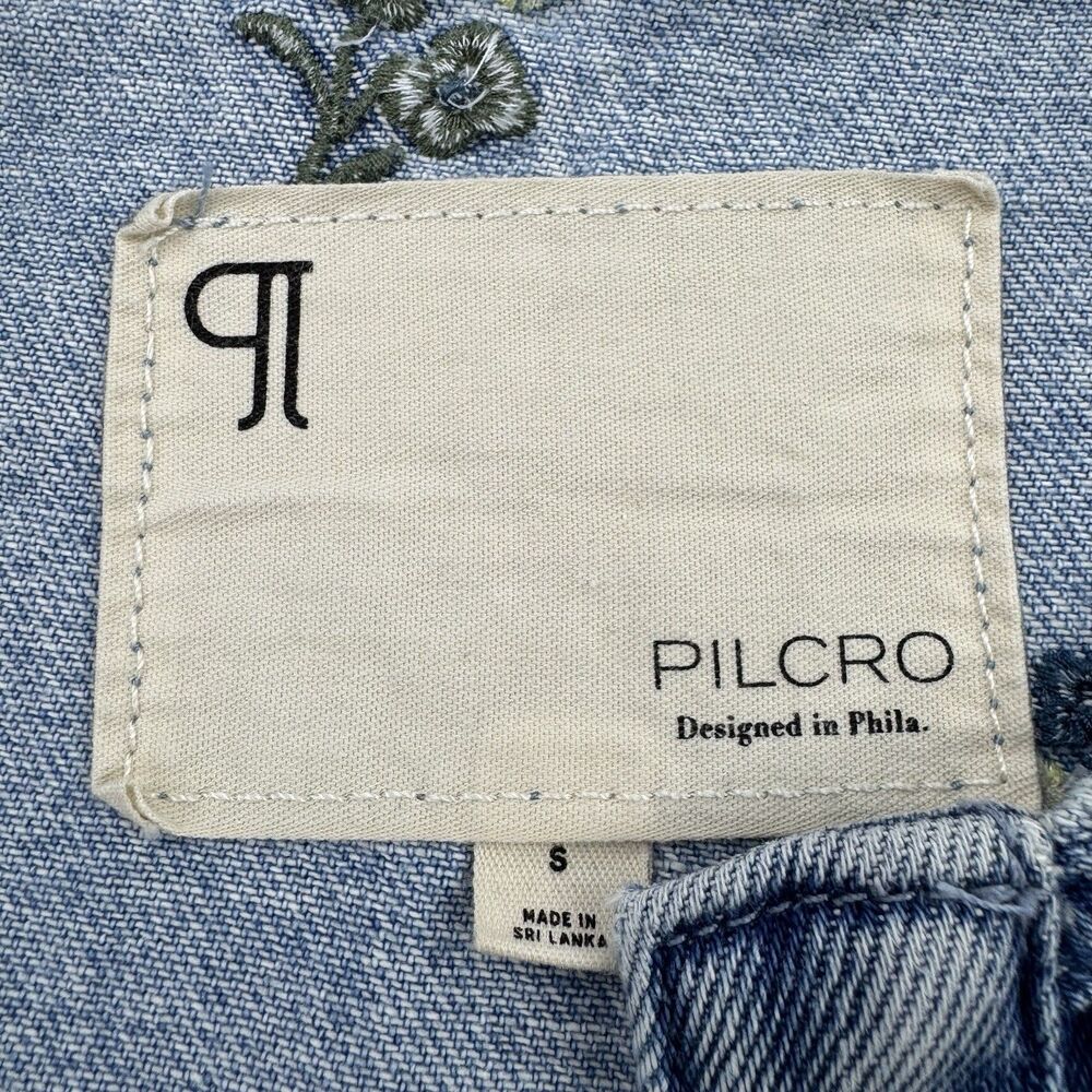 Pilcro Anthropologie Collarless Embroidered Denim Swing Jacket Women's S Floral - Picture 3 of 11